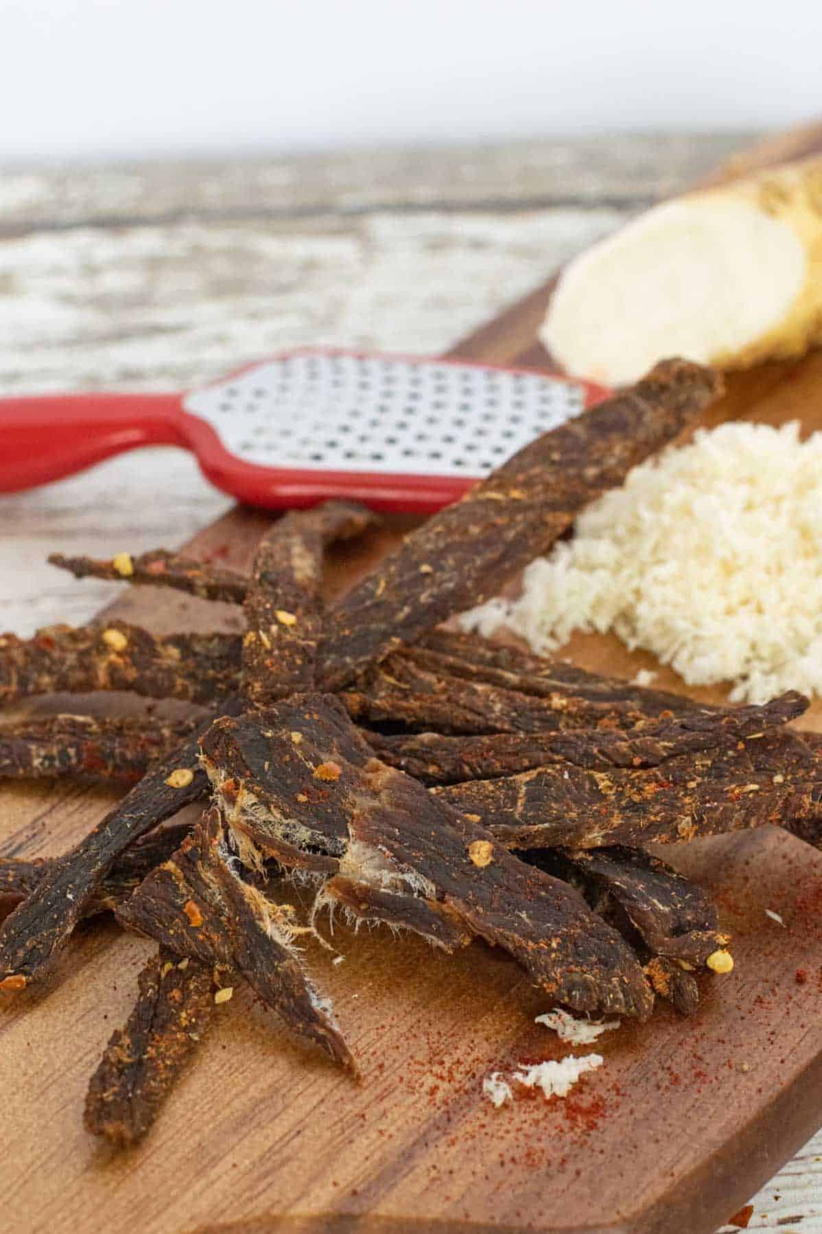  A batch of freshly made Cajun Jerky, perfectly spiced and addictively delicious.