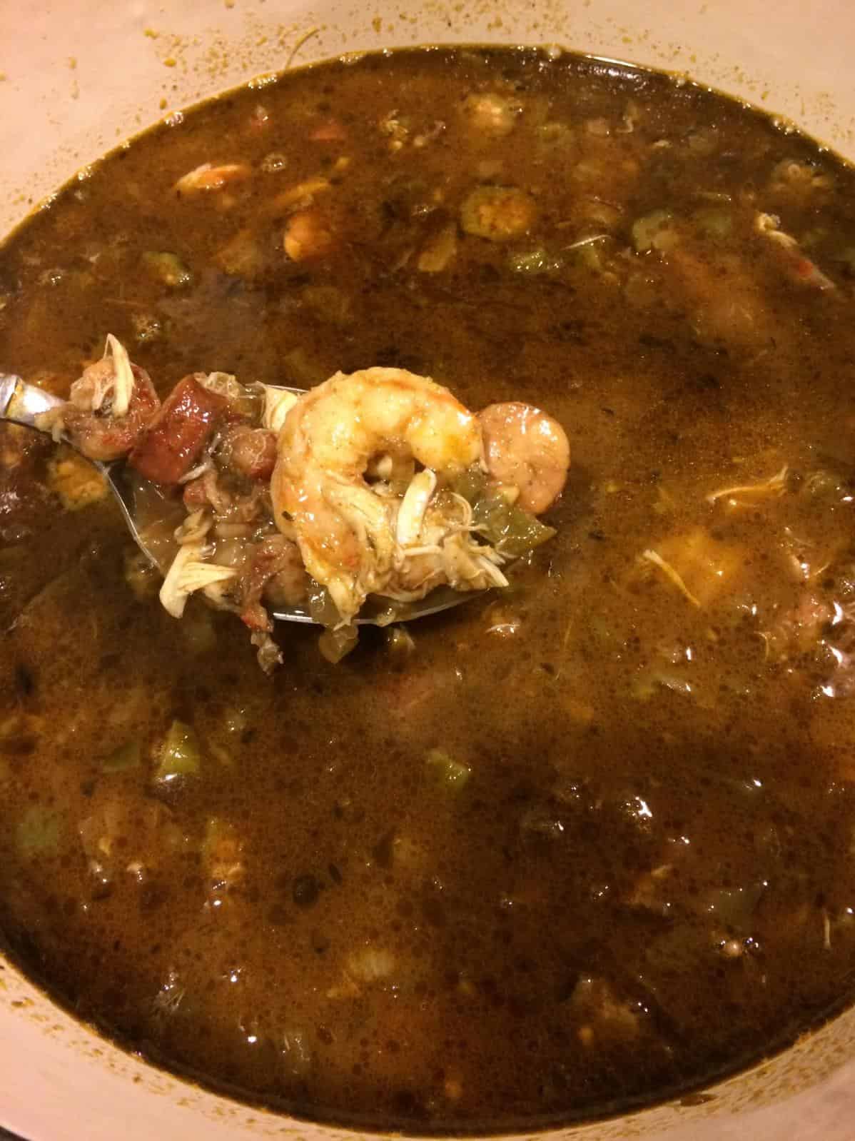  A cauldron of rich and flavorful seafood gumbo, perfect for a party.