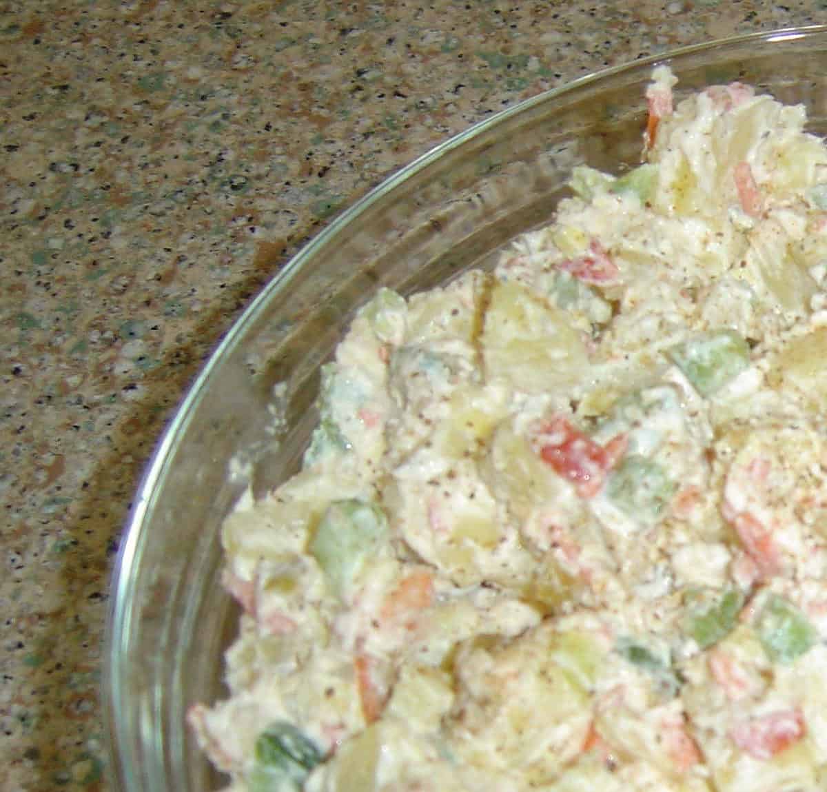  A colorful medley of flavors in Shirley's shrimp potato salad.