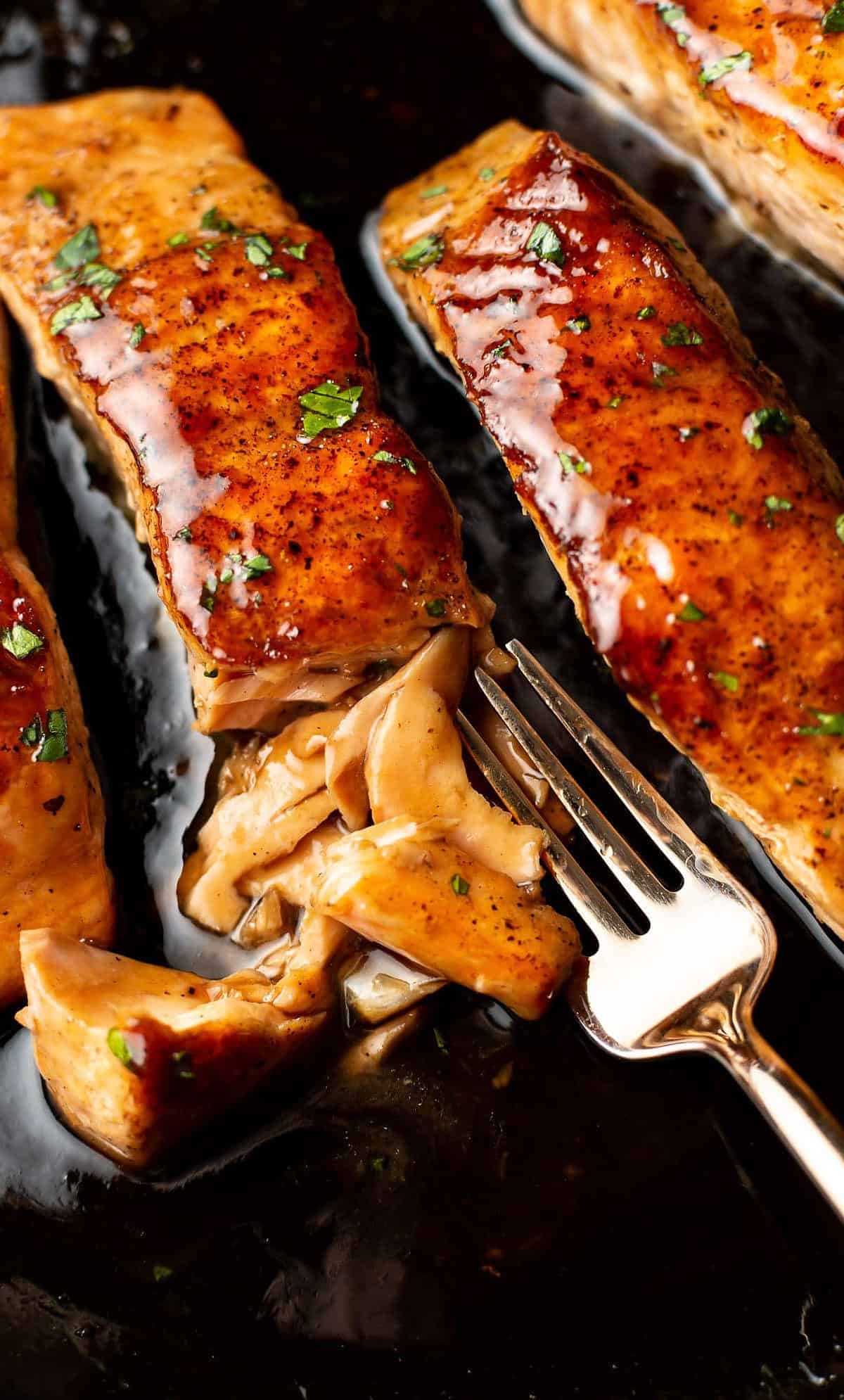  A perfect combination of savory and sweet: Mustard brown sugar glazed salmon