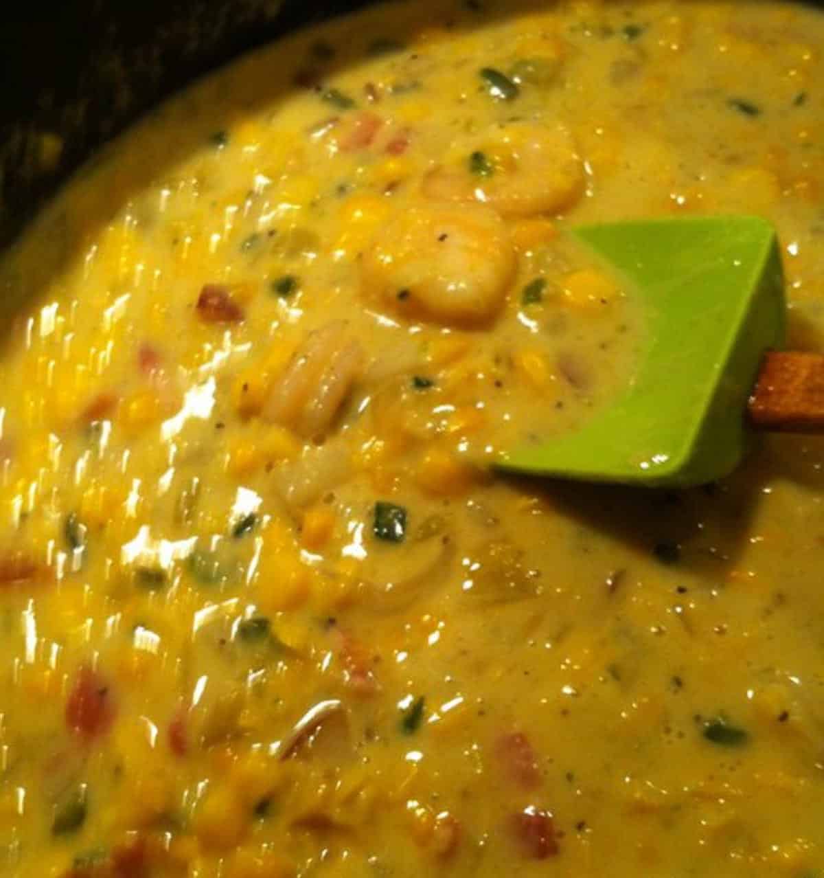  Add a bit of heat with the diced poblanos, balanced by the sweetness of the corn.