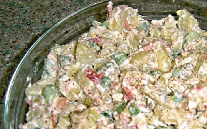  Add a pop of color to your table with Shirley's shrimp potato salad.