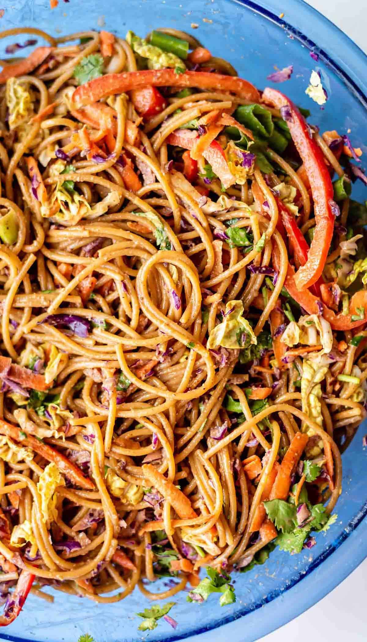  Add some heat to your party with this easy-to-make noodle salad.