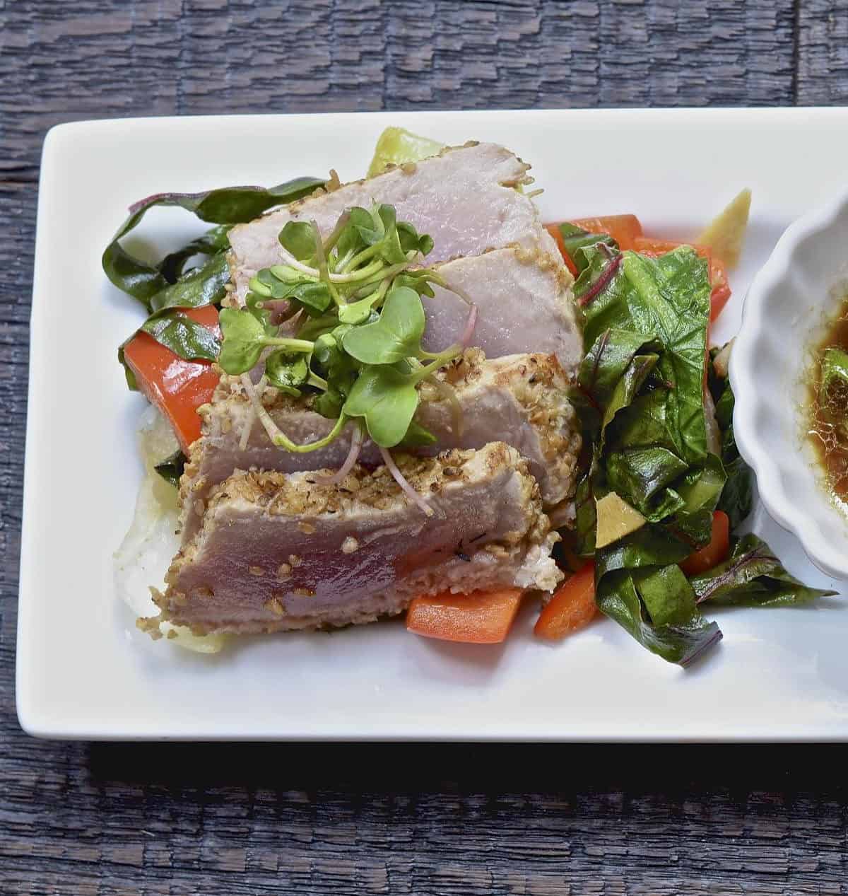  Ahi tuna that melts in your mouth with a crisp stir-fry.