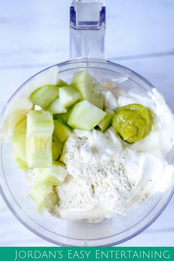  Bring some heat to your snack game with this Wasabi Cucumber Ranch Dip.