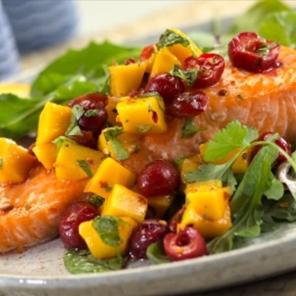 Delicious Caramelized Salmon Recipe With Cherry Salsa
