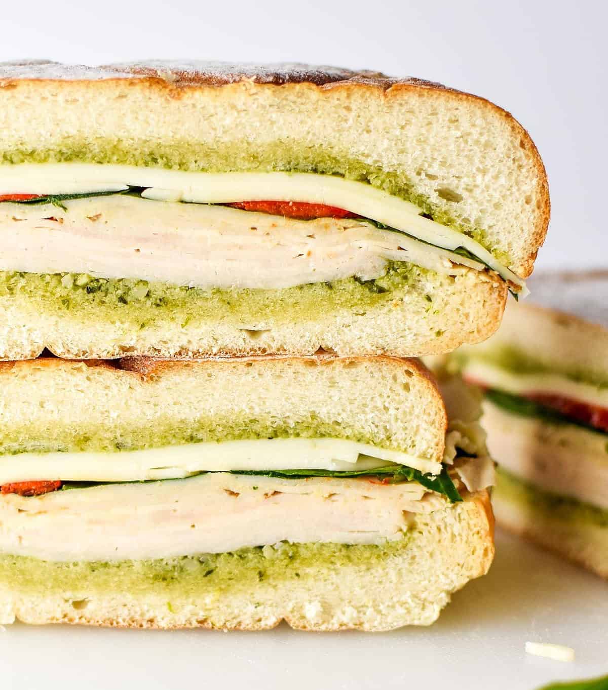  Close your eyes and just listen to the crunch and sizzle of this melted mozzarella, pesto-slathered sandwich.