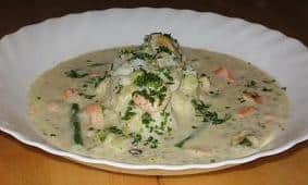 Creamy Fish Topped With Mussels and Prawns