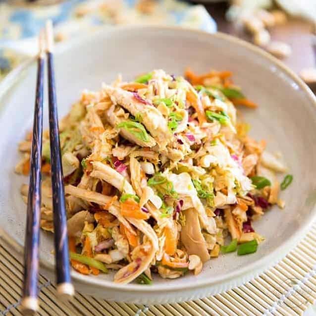  Fresh, colorful vegetables add a beautiful crunch to our shredded Asian chicken salad.