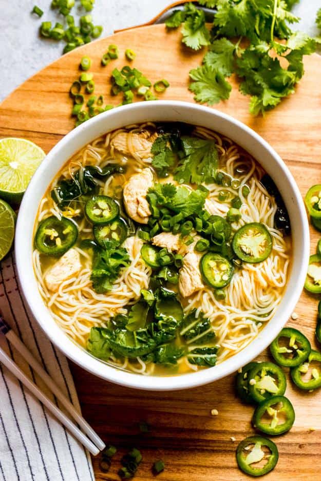  Fresh ginger and lemongrass add a zingy kick to this soup