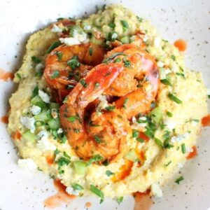 Garlic Shrimp With Blue Cheese Grits