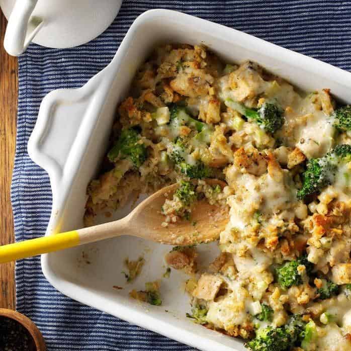 Get cozy with this ultimate comfort food: Chicken, Swiss Cheese and Stuffing Bake