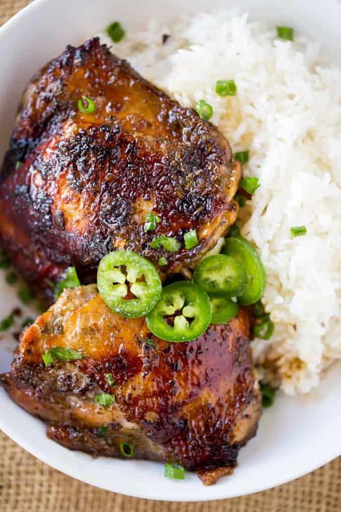  Get ready to spice up your dinner routine with this crock pot jerk chicken.