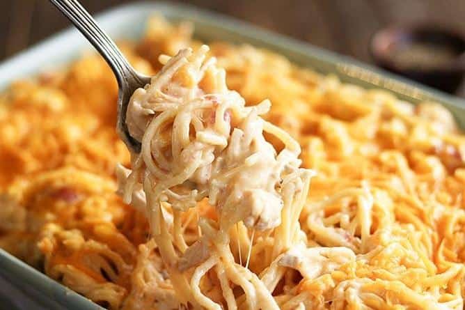  Juicy shredded chicken on a bed of perfectly cooked spaghetti.