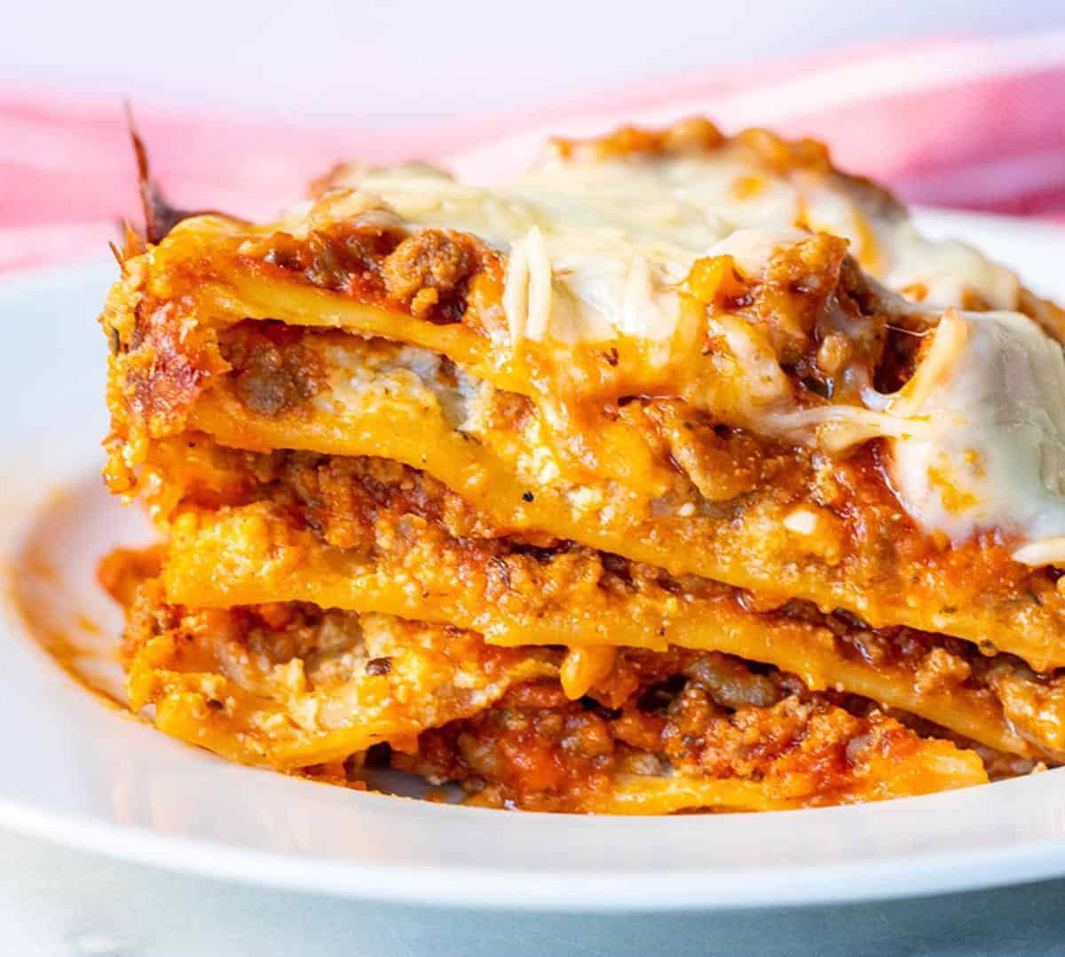 Layers of melted cheese and hearty tomato sauce make this no boil lasagna a crowd-pleaser.