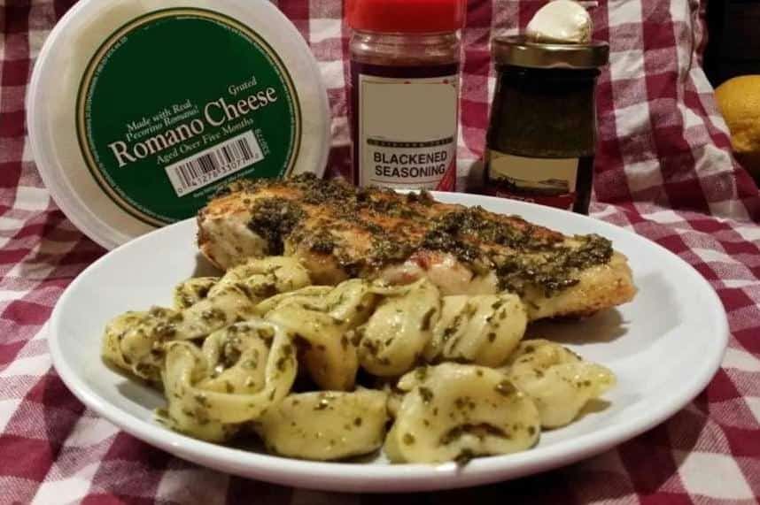  Sink your teeth into this bold and flavorful blackened chicken with basil pesto and tortellini.