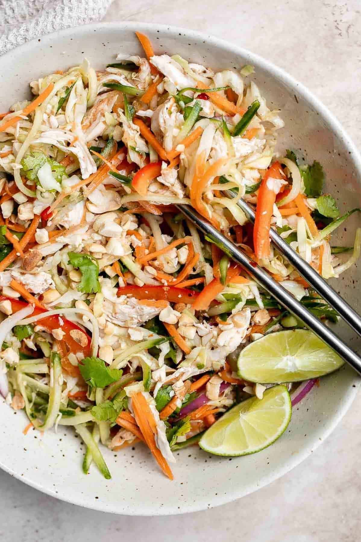 Sure thing! Here are 11 unique photo captions for the Vietnamese Chicken Salad recipe: