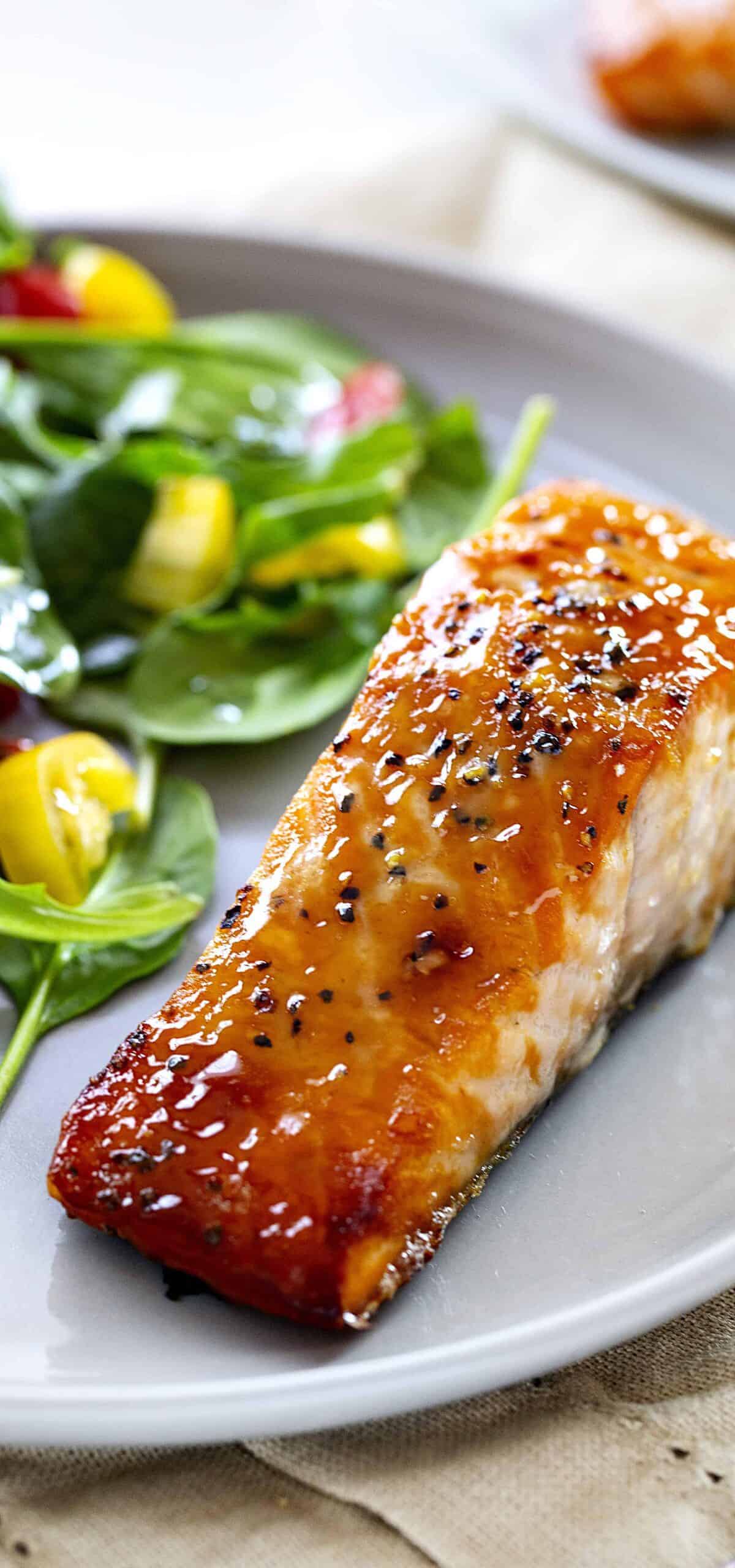  Sweet and tangy: Salmon glazed with mustard and brown sugar
