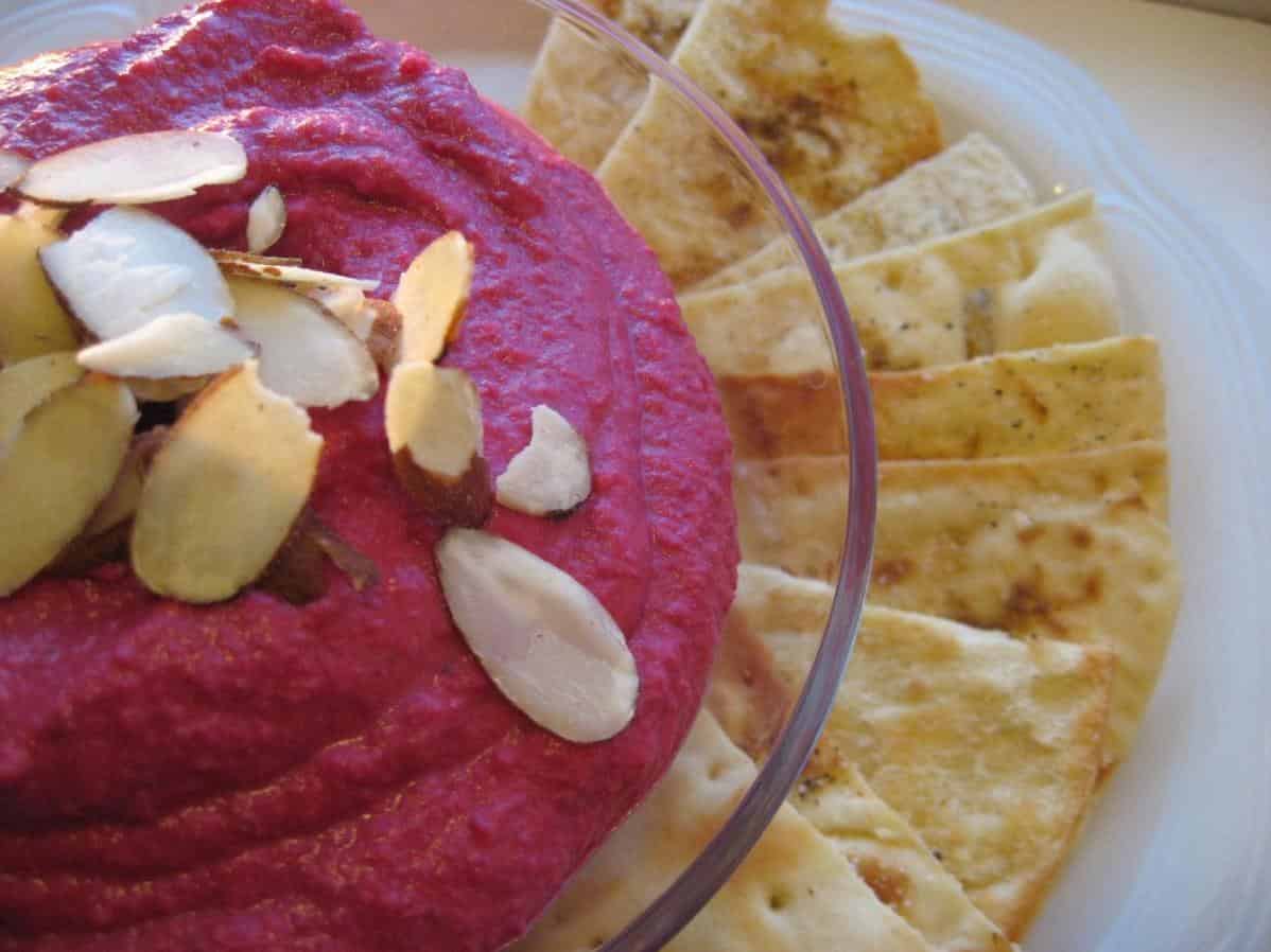  Sweet beets, nutty chickpeas and crunchy almonds - this dip has it all!