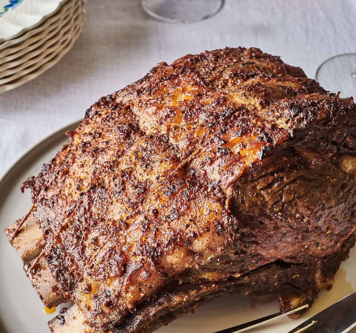  The ultimate centerpiece for a festive dinner party: a standing rib roast.