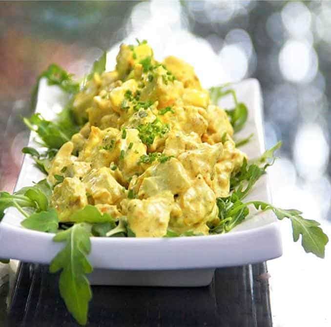  Tired of boring salads? Add a pop of spice with our healthy curried chicken salad.